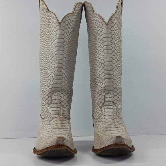 IDYLLWIND Miranda Lambert| Distressed Cream Embossed Snake Skin Western Boots 9B - Picture 1 of 13